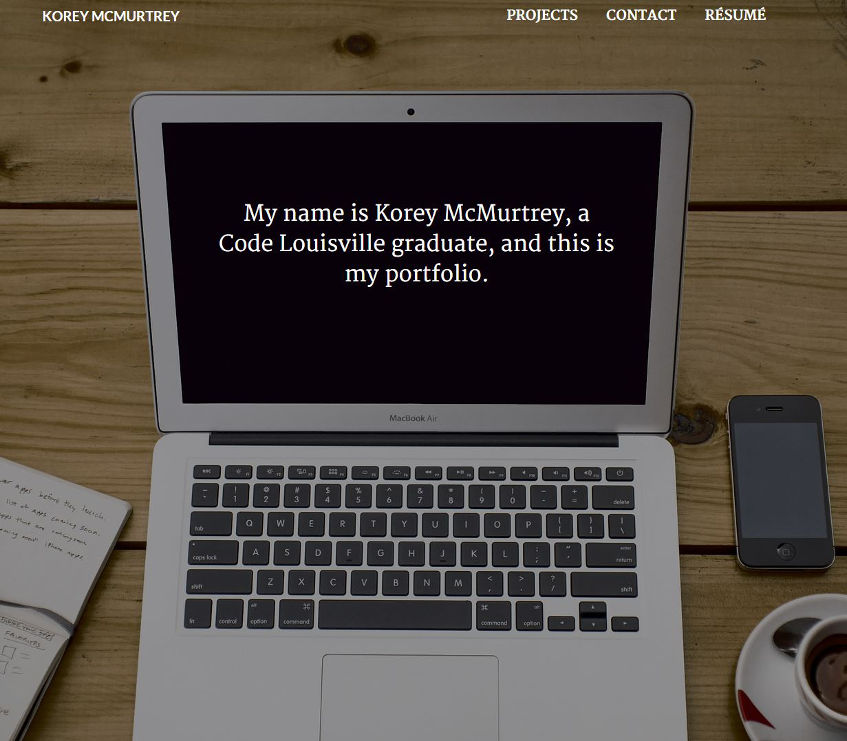 Screenshot of Korey McMurtrey's portfolio website.